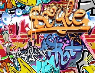 Obraz Ściana graffiti. Tło wektor sztuki miejskiej. Bez szwu tekstury