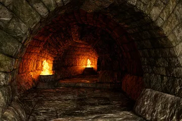 Fototapeta Magiczny Kamienny Tunel z Płomieniami