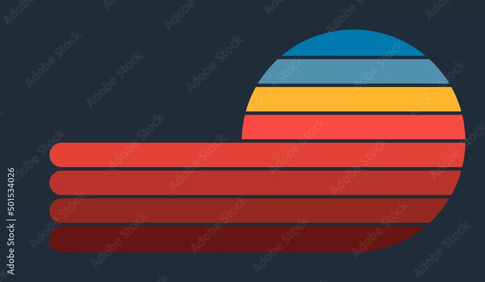 Obraz Grafika w stylu retro zachodu słońca. Retro słońce w stylu lat 80-tych.