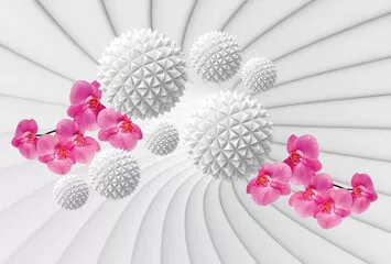 Fototapeta Elegancka Fuzja: Geometryczne Formy i Różowe Orchidee