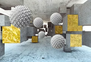 Fototapeta kostki 3D złote, sześcienne bloki
