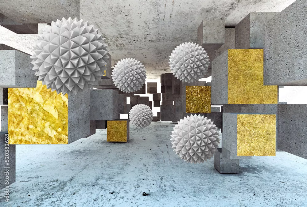 Fototapeta kostki 3D złote, sześcienne bloki