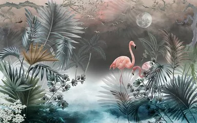 Fototapeta Magiczny Tropikalny Krajobraz z Flamingami