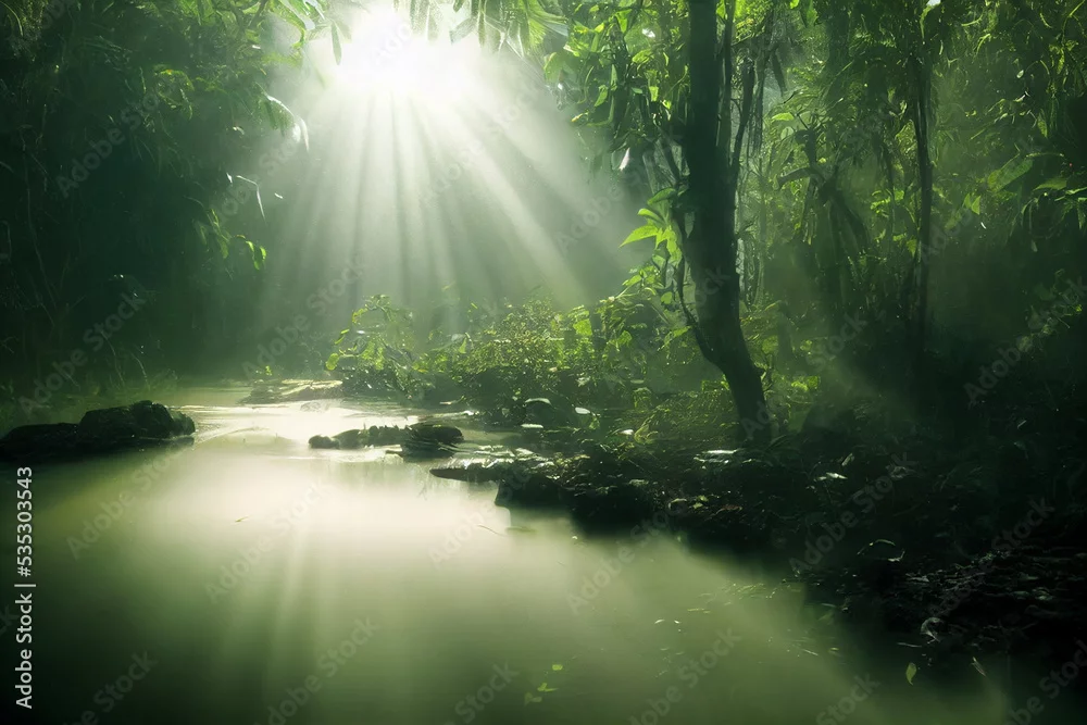 Fototapeta Magia Tropikalnego Lasu: Blask Porannego Słońca