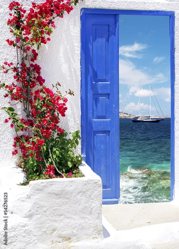 Fototapeta Tradycyjne greckie drzwi na wyspie Mykonos, Grecja