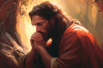 Fototapeta Jezus Chrystus modlący się w ogrodzie malarstwa olejnego Getsemane stworzone z generatywnym AI