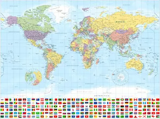 Obraz Mapa Świata z Flagami Krajów