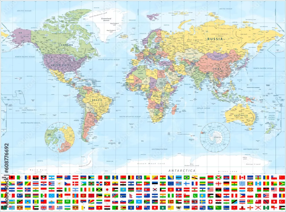 Obraz Mapa Świata z Flagami Krajów