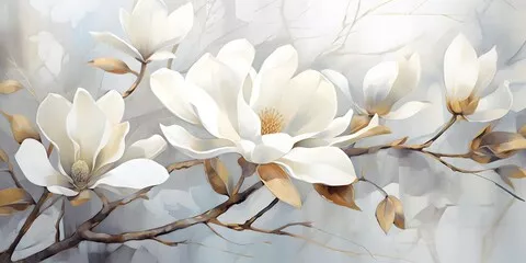 Obraz Delikatne Piękno Magnolii na Bielonym Tle