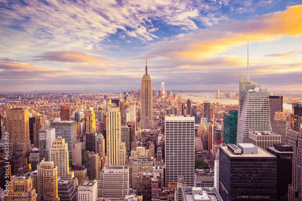 Fototapeta Widok zachodu słońca w Nowym Jorku Patrząc na Midtown Manhattan