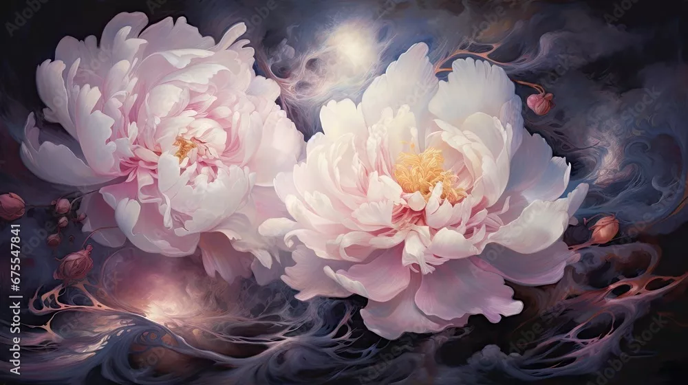 Obraz Magiczne Peonie w Eterycznej Mgle