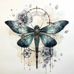 Obraz Surrealistyczna ilustracja motyla z zegarem i kwiatami