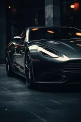 Fototapeta Czarny samochód sportowy zaparkowany na ulicy miejskiej. Idealny dla entuzjastów motoryzacji lub motywów miejskiego stylu życia