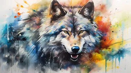 Obraz artystyczny portret wilka w stylu akwareli