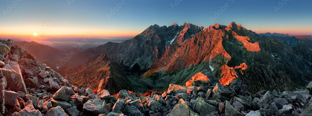 Fototapeta Panorama górska zachód słońca ze szczytu - Tatry Słowackie