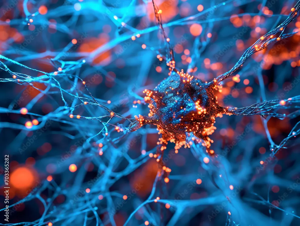 Fototapeta Koncepcja wirusów rozprzestrzeniających się i replikujących w organizmie, wpływając na układ odpornościowy i mózg