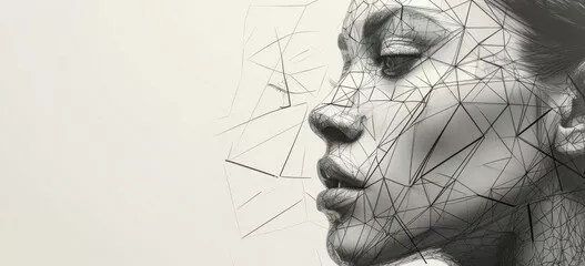 Obraz portret kobiety z geometrycznymi liniami