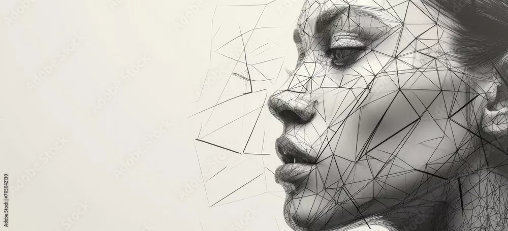 Obraz portret kobiety z geometrycznymi liniami