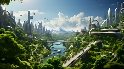 Fototapeta Biofilic Cityscape: integracja natury z postępem miejskim
