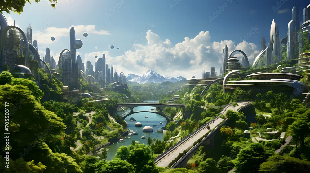 Fototapeta Biofilic Cityscape: integracja natury z postępem miejskim