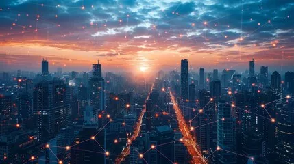 Fototapeta Network Nexus: drapacze wieżowce w sercu łączności