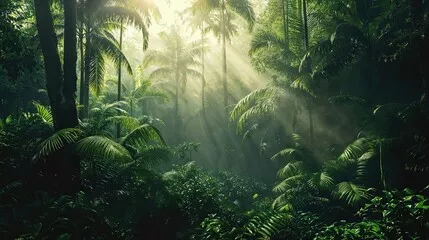 Fototapeta Tropikalne tło dżungli. Atmosferyczna tapeta z bujną, tropikalną roślinnością.