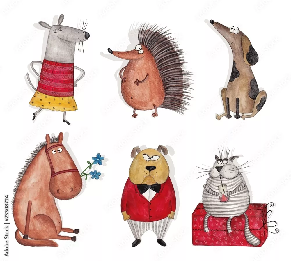 Obraz Zabawne Ilustracje Zwierząt w Uroczych Stylizacjach