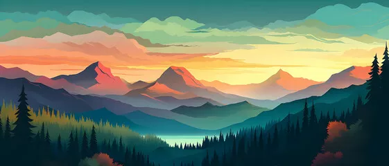 Fototapeta Abstrakcyjna geometryczna ilustracja krajobrazu gór - wygenerowana sztuczna inteligencja