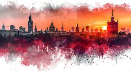 Obraz Warszawa o Zachodzie Słońca: Artystyczna Panorama Miasta