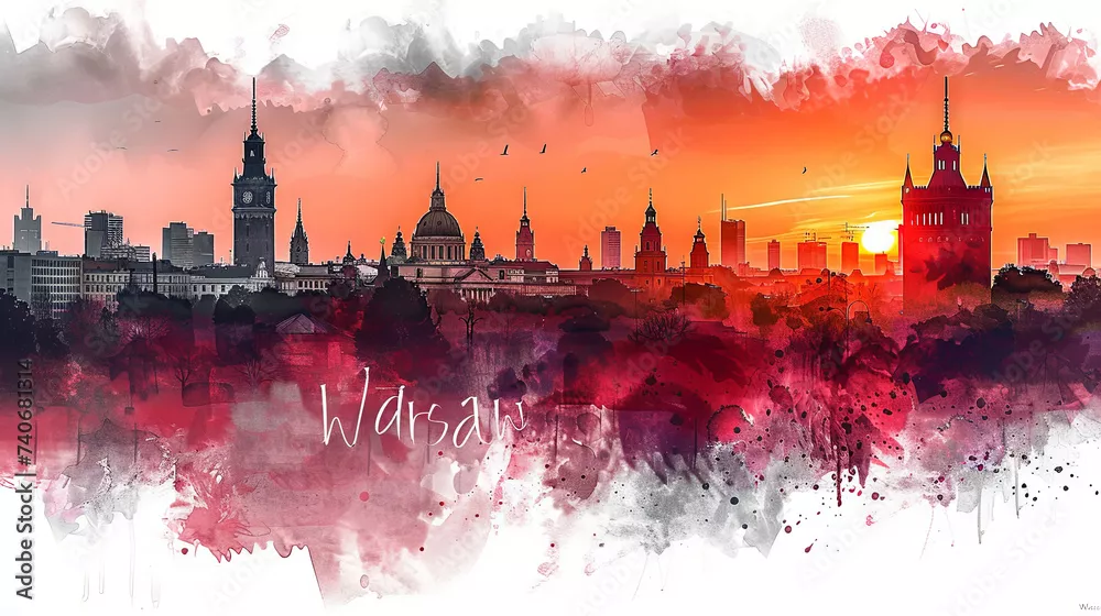 Obraz Warszawa o Zachodzie Słońca: Artystyczna Panorama Miasta