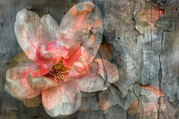 Obraz Magnolia na Spękanym Drewnie: Artystyczne Połączenie Natury i Faktury