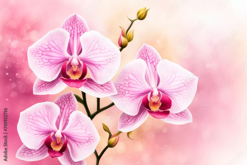 Obraz piękne różowe orchidee na delikatnym rozmytym tle