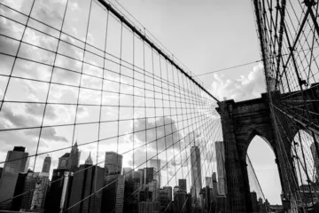 Fototapeta Nowy Jork, panoramę Brooklyn Bridge w czerni i bieli