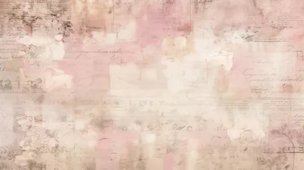 Fototapeta Różowe tło grunge z wyblakłym pismem i teksturą antycznego papieru.