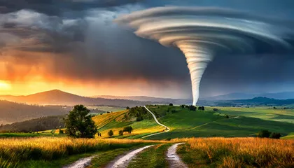 Fototapeta Tornado, cyklon. Abstrakcyjny krajobraz surrealistyczny