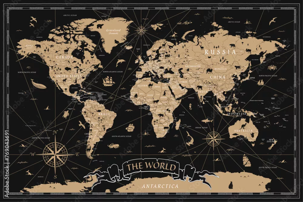 Obraz Vintage World Map Art: An Exploration of Continents