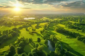 Fototapeta widok z lotu ptaka na piękne pole golfowe