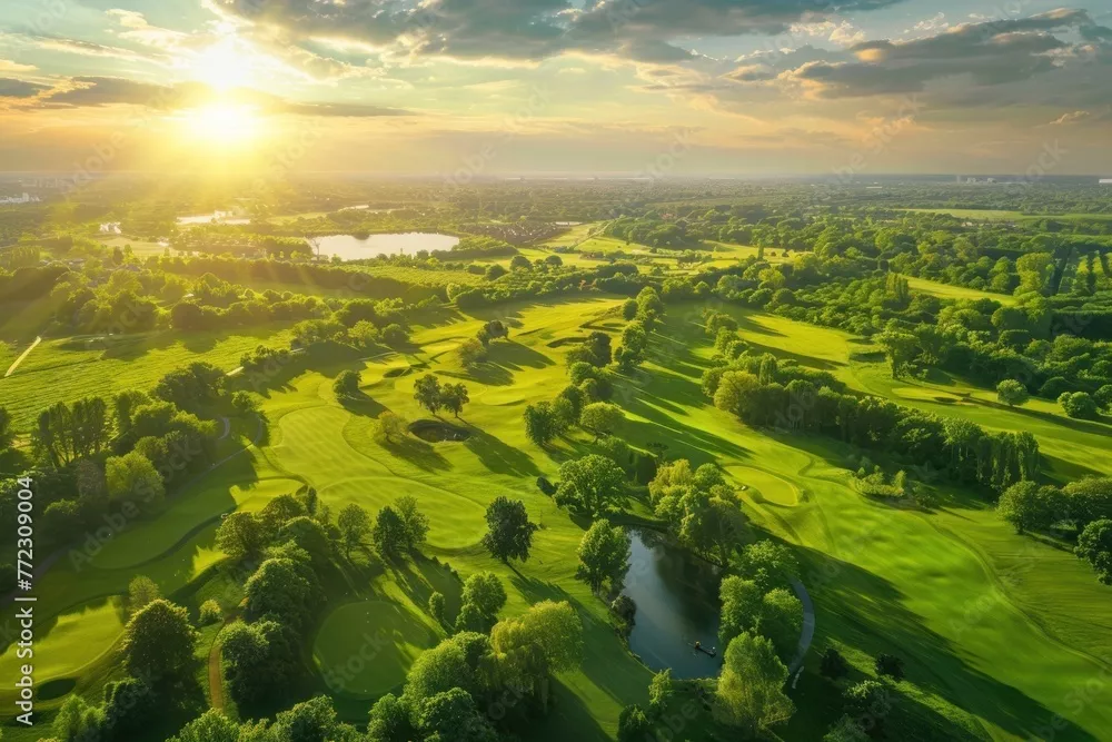 Fototapeta widok z lotu ptaka na piękne pole golfowe