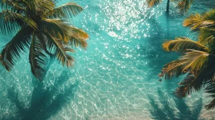 Fototapeta Widok na kilka palm w wodzie obok błękitnego oceanu, AI