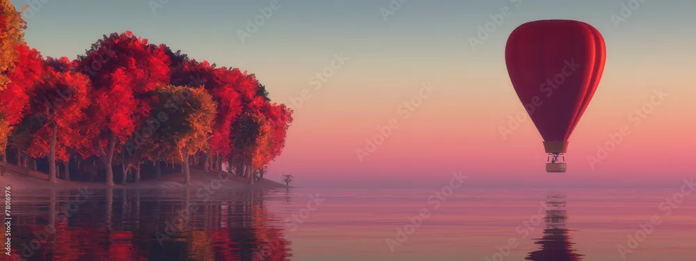 Obraz zachód słońca i balon na ogrzane powietrze