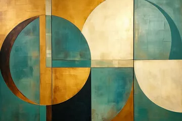 Obraz Obraz olejny, geometryczne zaokrąglone kształty z szpachlą w stylu ciemnego akwamarynu, styl boho, tekstura tła olejnego