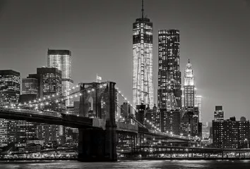 Fototapeta Nowy Jork nocą. Brooklyn Bridge, Dolny Manhattan - Czarny an