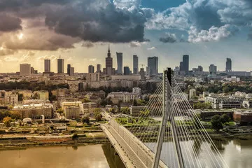 Fototapeta Panoramę miasta Warszawy za mostem, Polska