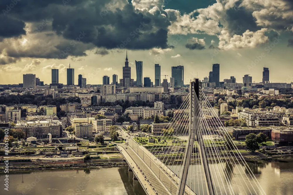 Fototapeta Panoramę Warszawy za widokiem na vintage most, Polska