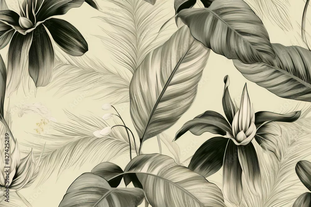 Fototapeta Vintage botaniczna ilustracja tropikalnych liści