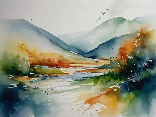 Obraz akwarela, pejzaż naturalny