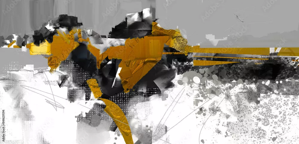 Obraz Dynamiczna Abstrakcja w Odcieniach Szarości i Złota