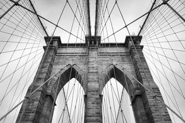 Fototapeta Brooklyn Bridge New York City Zamknij szczegóły architektoniczne w ponadczasowych czarno -białych