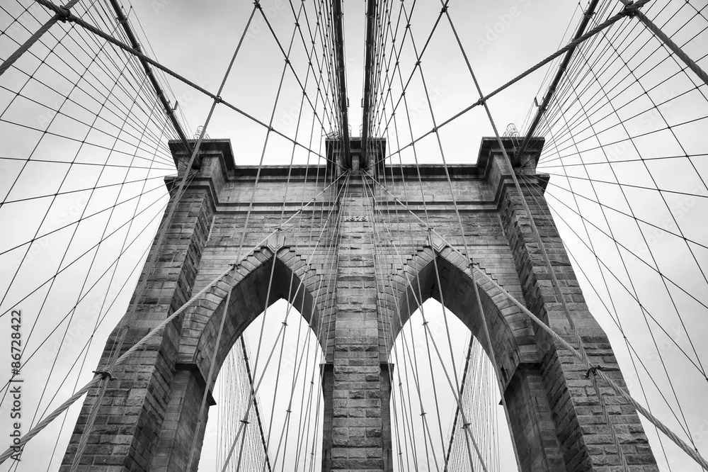 Fototapeta Brooklyn Bridge New York City Zamknij szczegóły architektoniczne w ponadczasowych czarno -białych