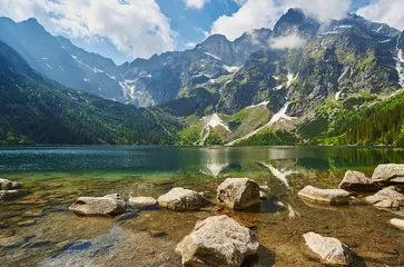Fototapeta Górski staw, Morskie Oko, w tle Rysy, Mountain Lake